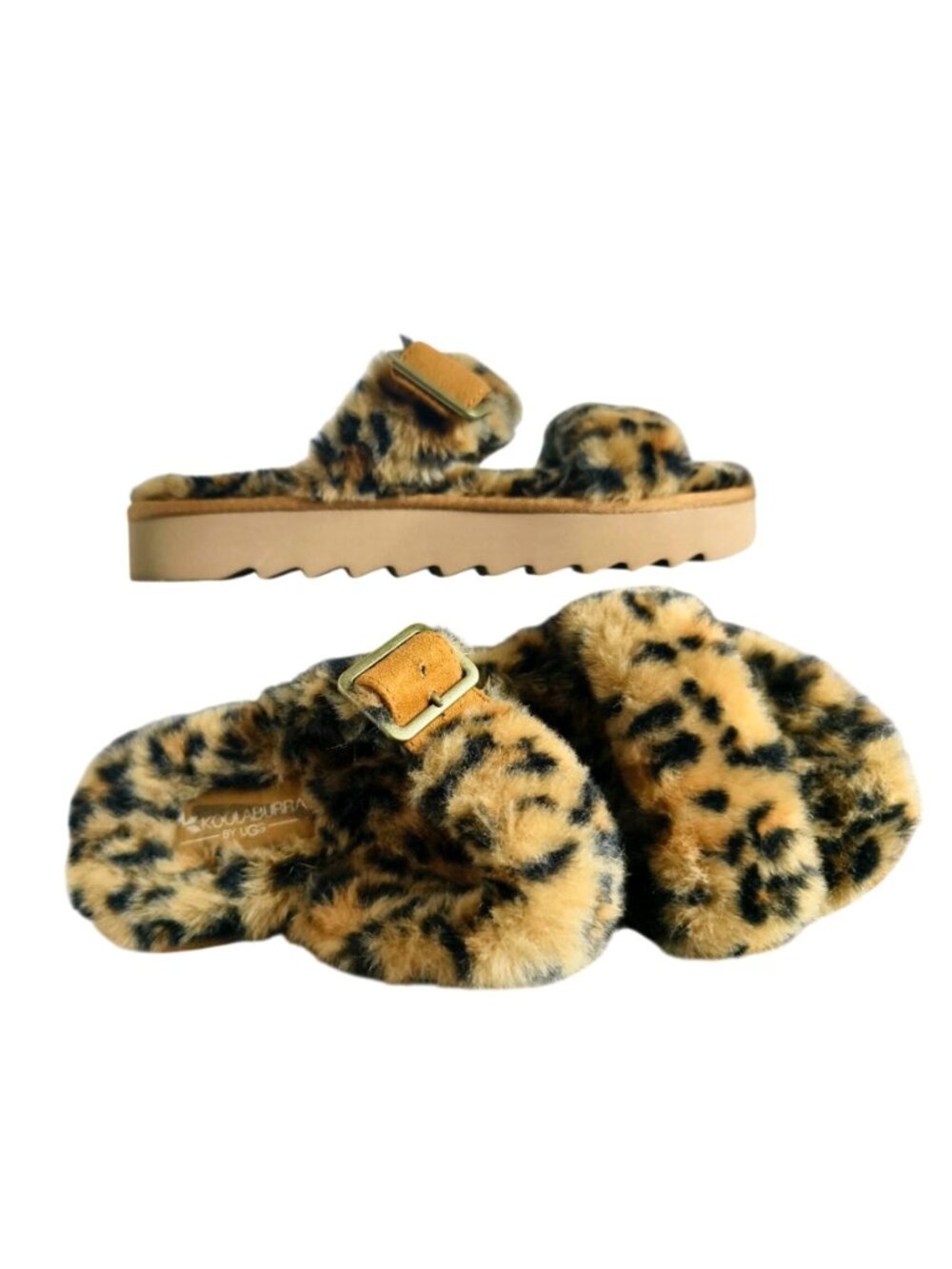 Koolaburra By UGG 8 Furr Ah Slides Sandals Faux Fur Leopard Print Adjust Buckle - Picture 2 of 9